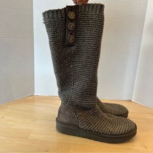 UGG Purl Cardy Knit Pull On Boots with Button Accents-Size 6